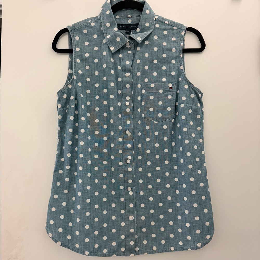 Tommy Hilfiger Sleeveless Blue Polka Dot Shirt